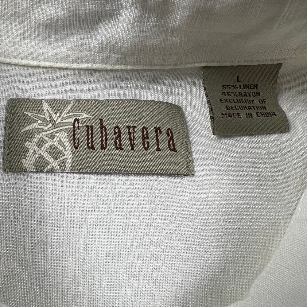 Cubavera Linen Blend Embroidered Short Sleeve Guayabera Shirt White Size L - Picture 3 of 9